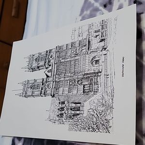 Print - Westminster Abbey in England (Black & White Line